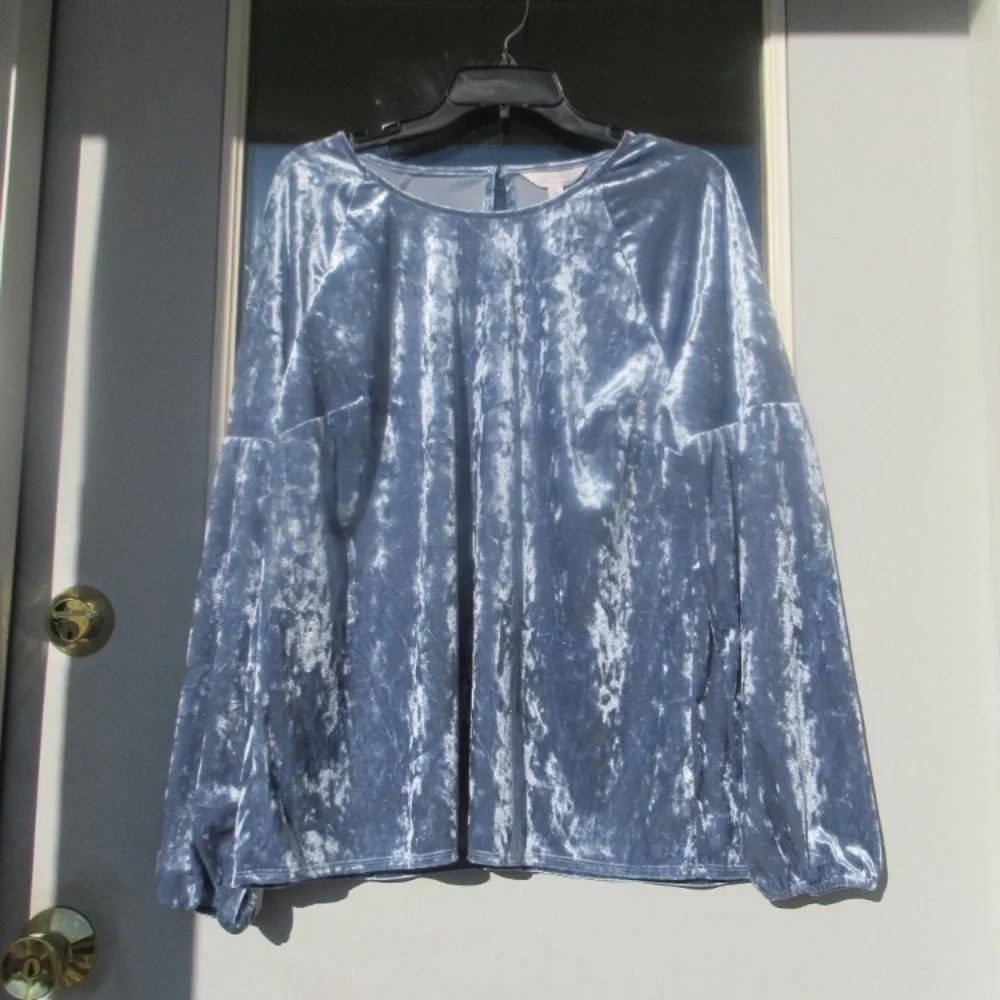 LC Lauren Conrad duller blue velvet volume sleeve top  boho vibe size XL - Picture 15 of 15